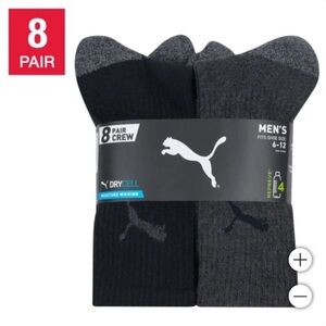 NWT PUMA Men Crew Sock, 8-pair BLACK/GRAY winter cozy outdoor activewear